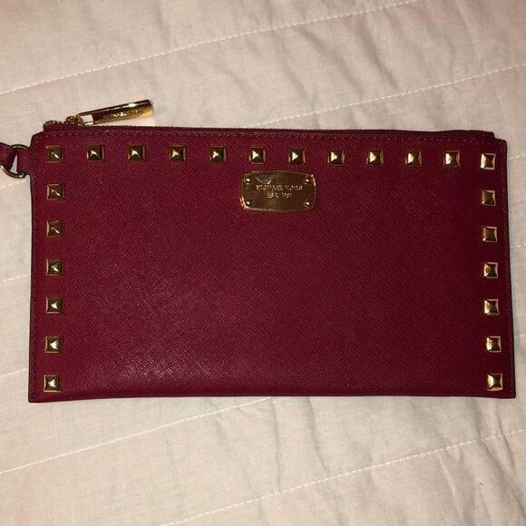 Michael Kors Studded Cherry Cobbler Leather Clutch Wristlet